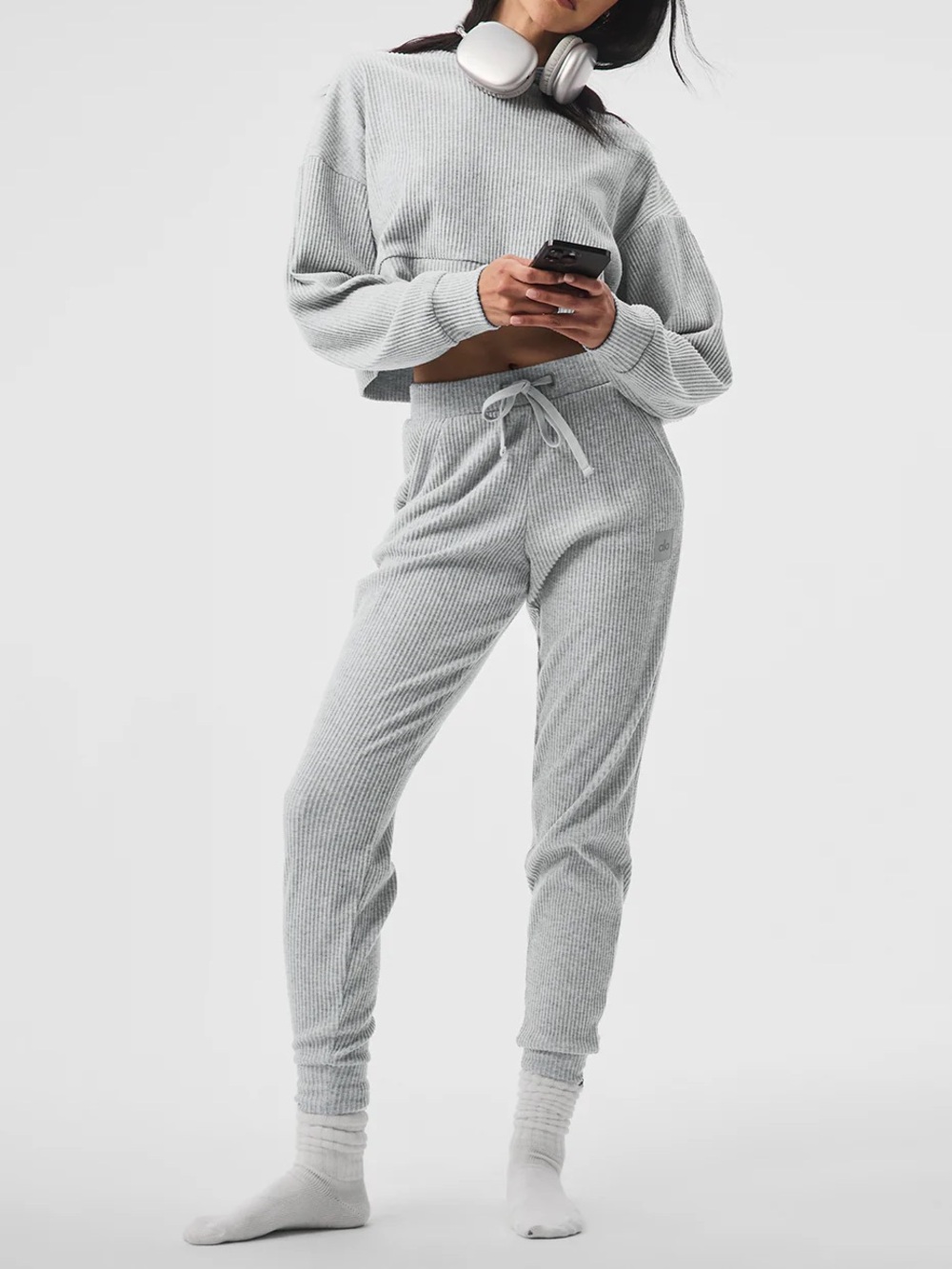 ALO Yoga Light Gray Ribbed Joggers